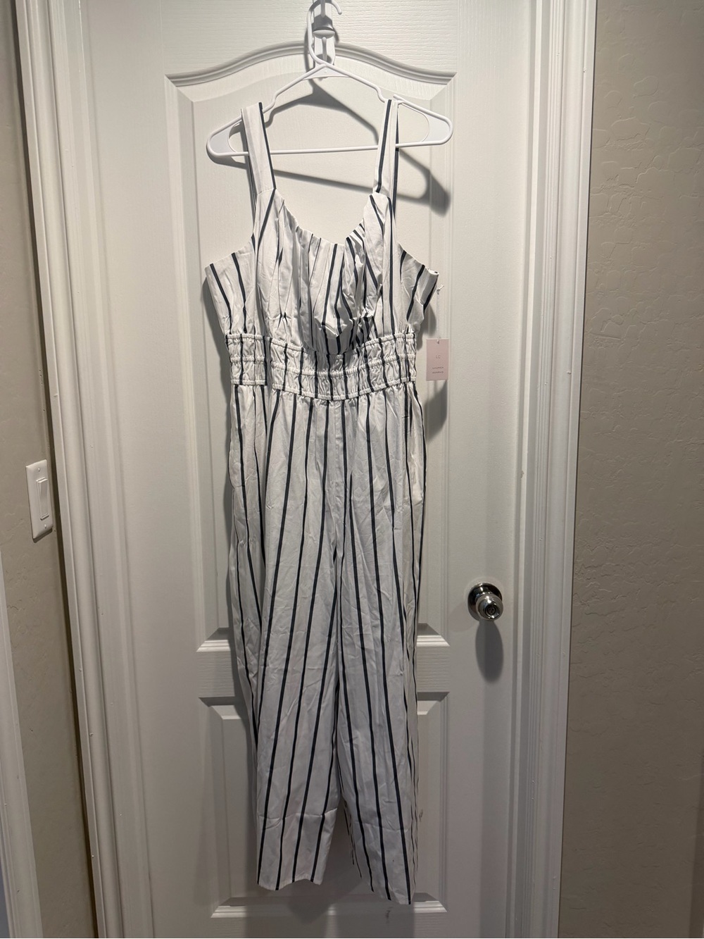 LC Lauren Conrad White Jumpsuit with Black Stripes